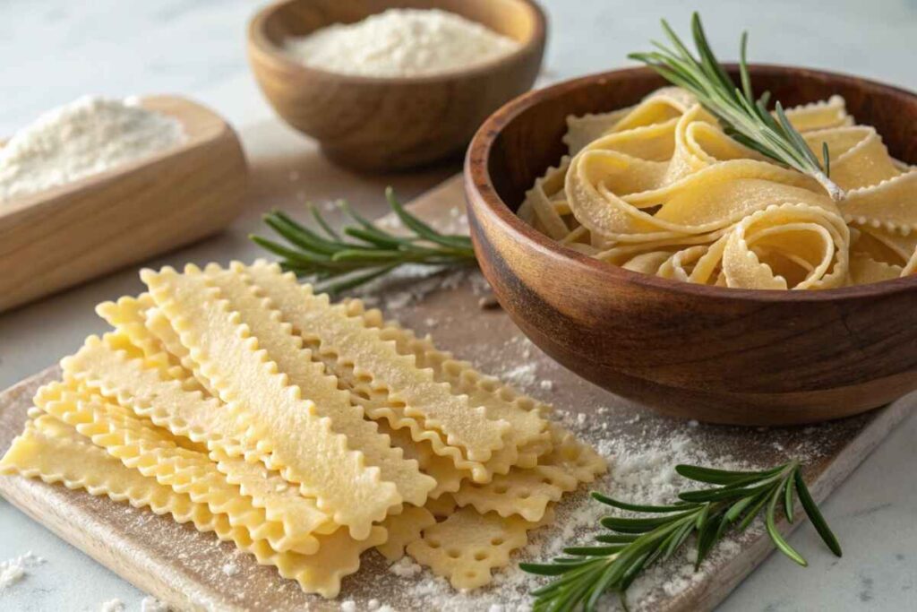 The Ultimate Guide to Mafaldine Pasta: History, Recipes, and Tips 2 The Ultimate Guide to Mafaldine Pasta: History, Recipes, and Tips Uncooked mafaldine pasta ribbons with scalloped edges in a wooden bowl.