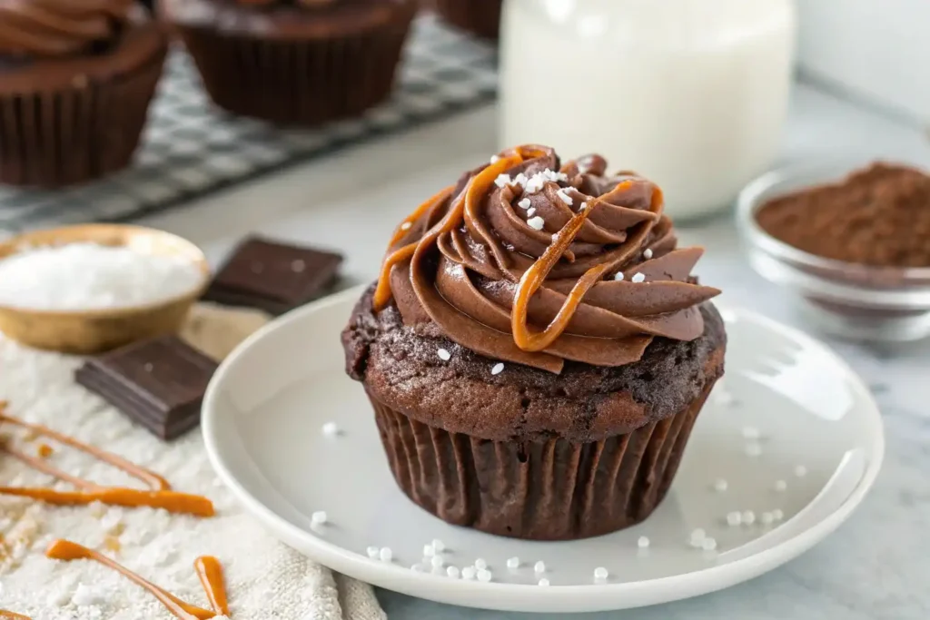 gluten free cupcakes Chocolate gluten-free cupcake with caramel drizzle