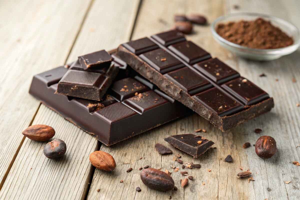 Decadent sugar-free dark chocolate on a rustic wooden table