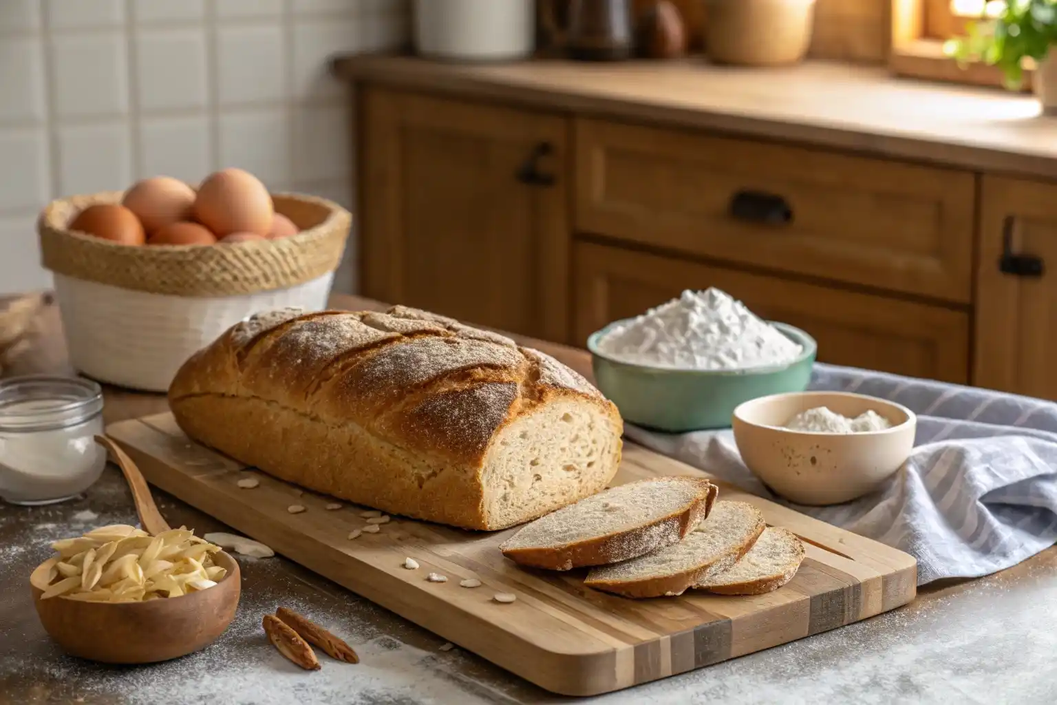 Rustic artisan-style gluten free bread with fresh ingredients.