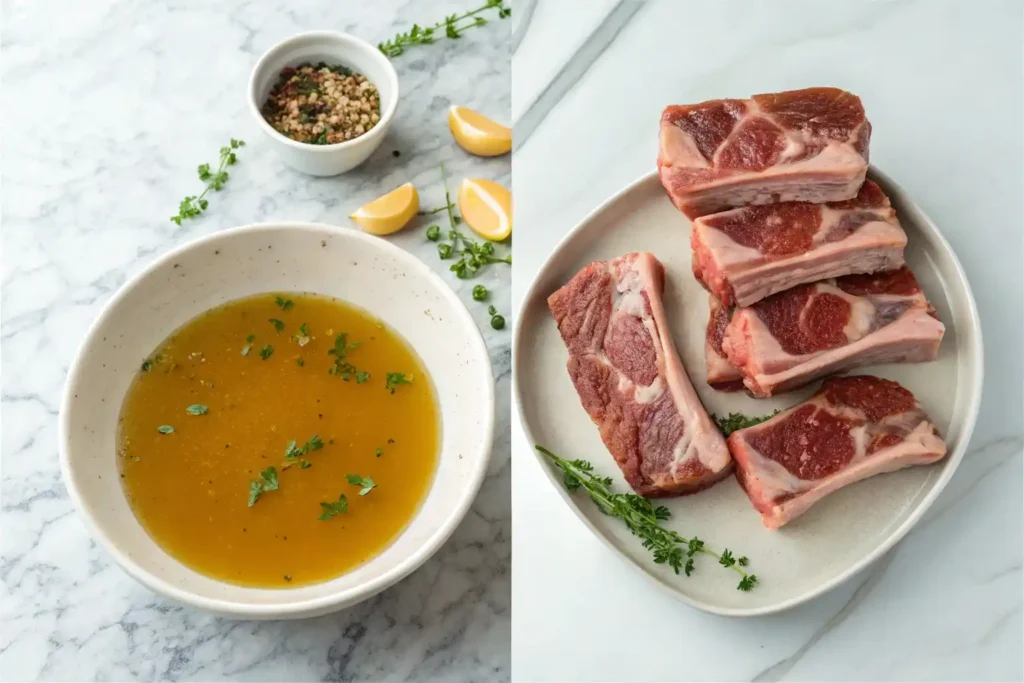 Best Soup on Carnivore Diet  Raw beef bones and a finished bowl of beef bone broth.