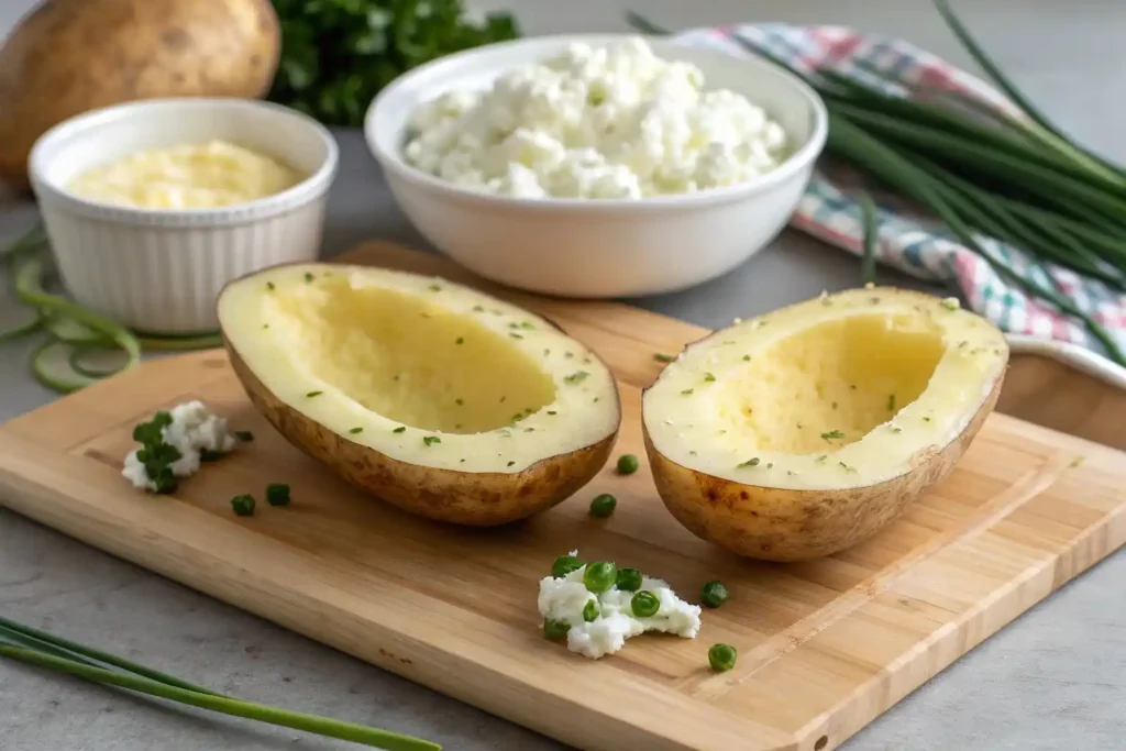 Cottage Cheese Recipe for Air Fryer Baked Potato Skins 2 Cottage Cheese Recipe for Air Fryer Baked Potato Skins Preparing ingredients for cottage cheese air fryer baked potato skins
