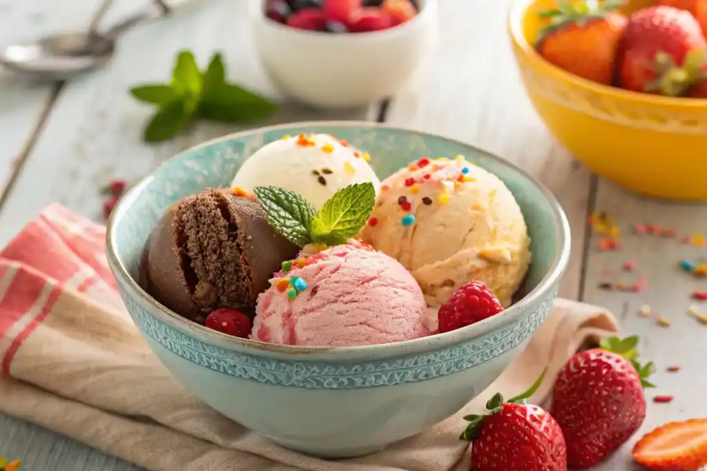 The Ultimate Guide to Gluten-Free Ice Cream: Tips, Brands, and Recipes 2 The Ultimate Guide to Gluten-Free Ice Cream: Tips, Brands, and Recipes Gluten-Free Ice Cream Bowl of assorted gluten-free ice cream flavors with toppings