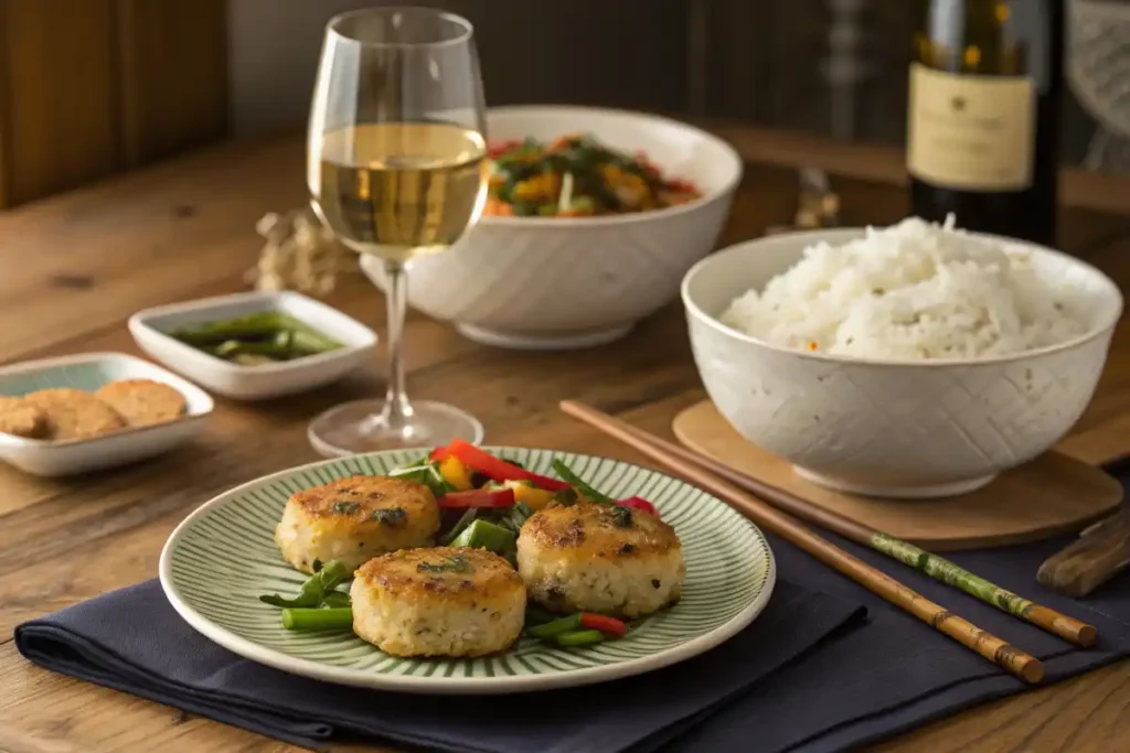 The Best Fishcakes and Scallops Stir Fry Recipe – Quick & Flavorful 3 The Best Fishcakes and Scallops Stir Fry Recipe – Quick & Flavorful Fishcakes and scallops stir fry served with rice and wine