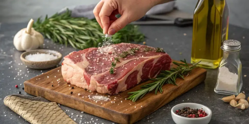 Ribeye Roast Recipe: The Juiciest, Most Flavorful Roast Ever 2 Ribeye Roast Recipe: The Juiciest, Most Flavorful Roast Ever ribeye roast recipe Seasoning a raw ribeye roast with salt, pepper, and herbs