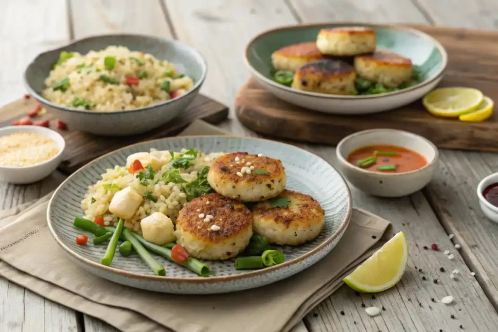 The Best Fishcakes and Scallops Stir Fry Recipe – Quick & Flavorful 4 The Best Fishcakes and Scallops Stir Fry Recipe – Quick & Flavorful Three variations of fishcakes and scallops stir fry on plates