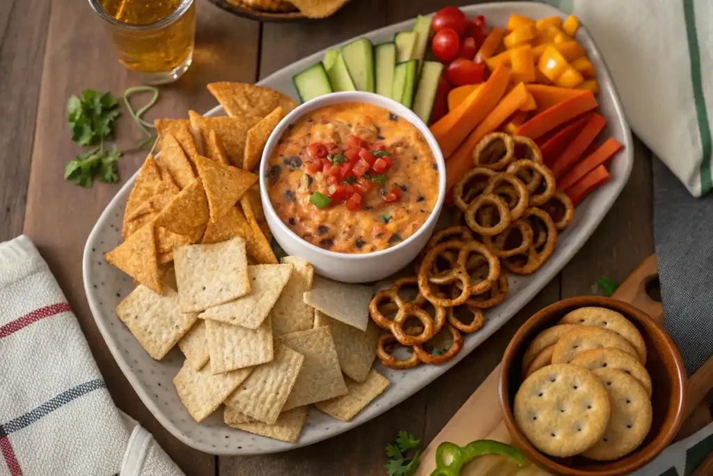  Rotel dip surrounded by different dippers