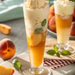 Peach-Basil Cream Soda Float with fresh basil garnish and peach slices
